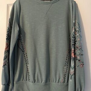 Knox Rose Teal Embroidered Blouse